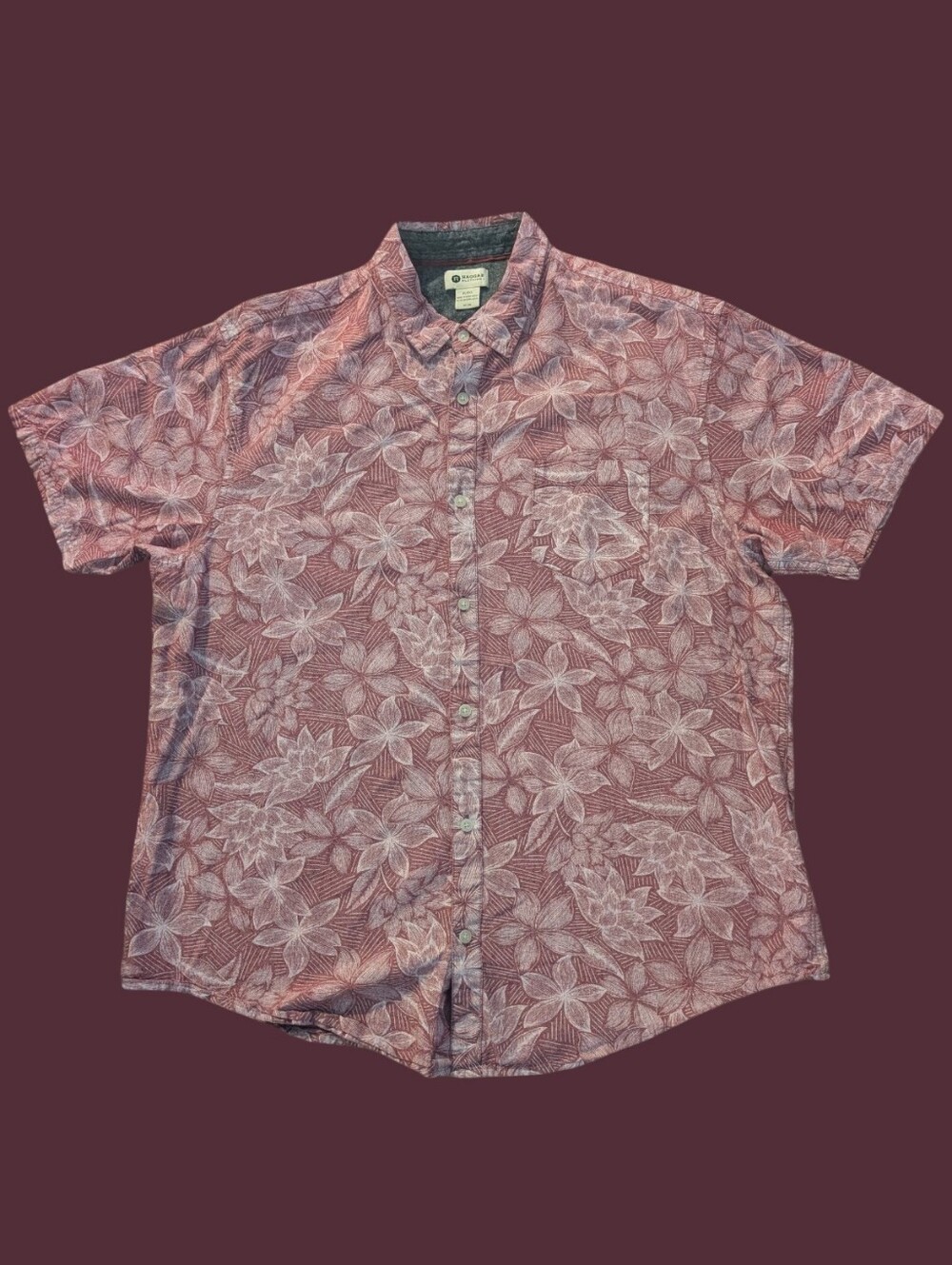 Men's Haggar Hawaiian Print Short Sleeve Button Down Shirt Size XL Red White